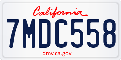 CA license plate 7MDC558