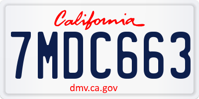 CA license plate 7MDC663