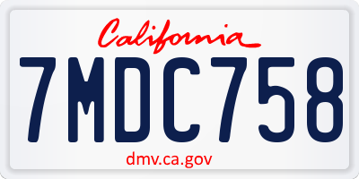 CA license plate 7MDC758