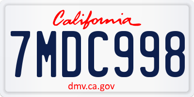 CA license plate 7MDC998