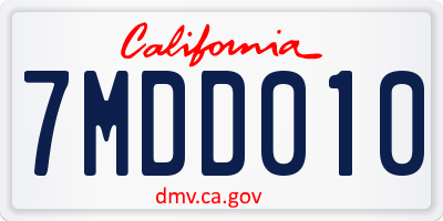 CA license plate 7MDD010