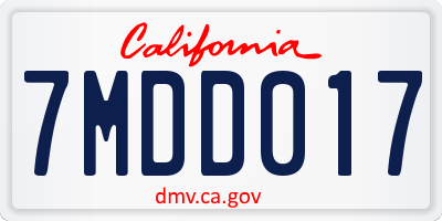 CA license plate 7MDD017
