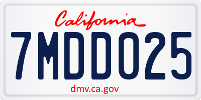 CA license plate 7MDD025
