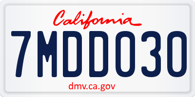 CA license plate 7MDD030