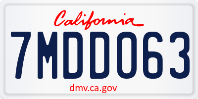 CA license plate 7MDD063