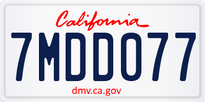 CA license plate 7MDD077