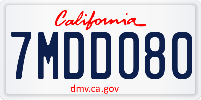 CA license plate 7MDD080