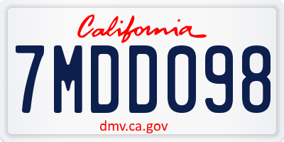 CA license plate 7MDD098