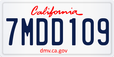 CA license plate 7MDD109