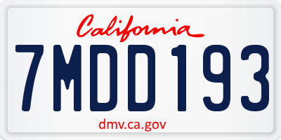 CA license plate 7MDD193