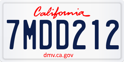 CA license plate 7MDD212