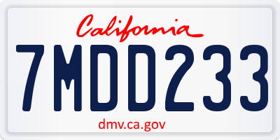 CA license plate 7MDD233