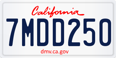 CA license plate 7MDD250