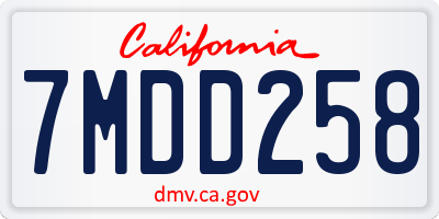 CA license plate 7MDD258