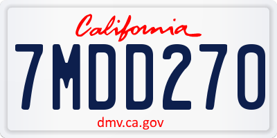 CA license plate 7MDD270