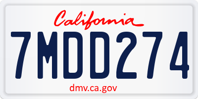 CA license plate 7MDD274