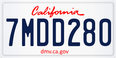 CA license plate 7MDD280