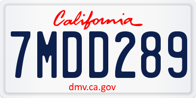 CA license plate 7MDD289