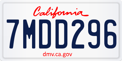CA license plate 7MDD296