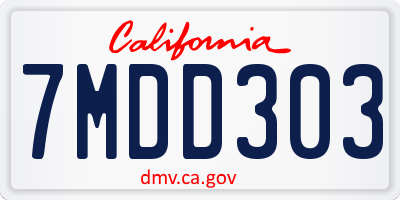 CA license plate 7MDD303