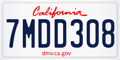 CA license plate 7MDD308