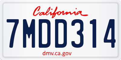 CA license plate 7MDD314
