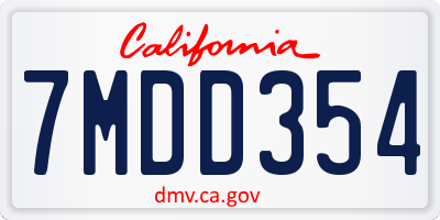 CA license plate 7MDD354