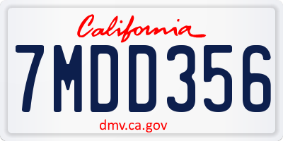 CA license plate 7MDD356