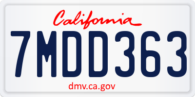 CA license plate 7MDD363