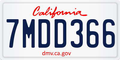 CA license plate 7MDD366