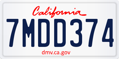 CA license plate 7MDD374