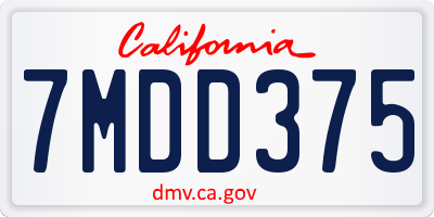 CA license plate 7MDD375