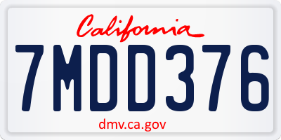 CA license plate 7MDD376