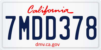 CA license plate 7MDD378