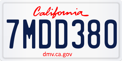 CA license plate 7MDD380