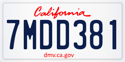 CA license plate 7MDD381