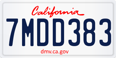 CA license plate 7MDD383