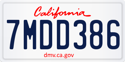 CA license plate 7MDD386