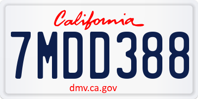 CA license plate 7MDD388