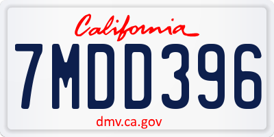 CA license plate 7MDD396