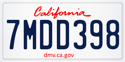 CA license plate 7MDD398