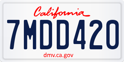 CA license plate 7MDD420