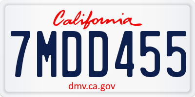 CA license plate 7MDD455