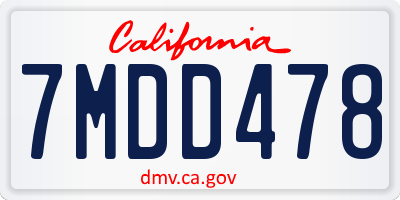 CA license plate 7MDD478