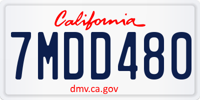 CA license plate 7MDD480