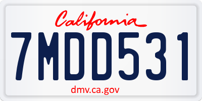 CA license plate 7MDD531