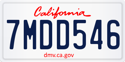 CA license plate 7MDD546