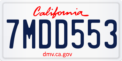 CA license plate 7MDD553