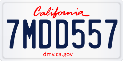 CA license plate 7MDD557