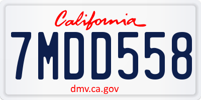 CA license plate 7MDD558